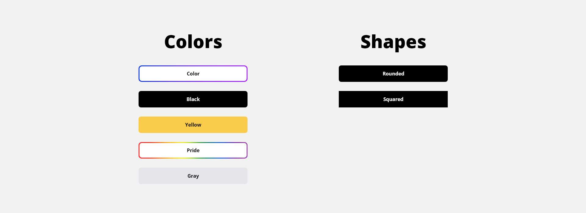 Color and shape options